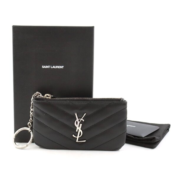 NWT Saint Laurent Cassandre Matelasse Key Pouch in Quilted Black Leather/Silver - Picture 1 of 14